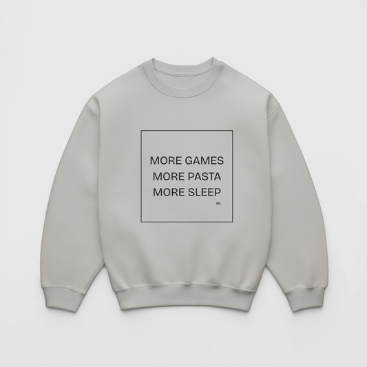 "More games. More pasta. More sleep."- Crewneck-Kids